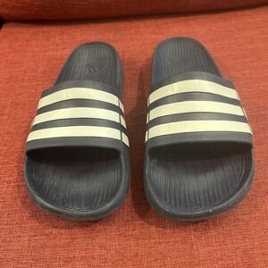 Adidas Adilette. Unisex Aqua‎ Slides Flip Flops Navy Blue White Stripe  M 8, W 9